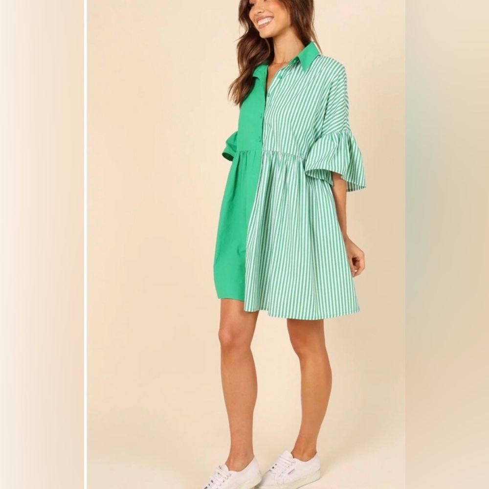 Petal & Pup Didi Empire Waist Shirtdress Green & White Size Small WORN ONCE